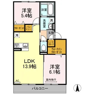 グランフェリス A棟【305号室】の間取り