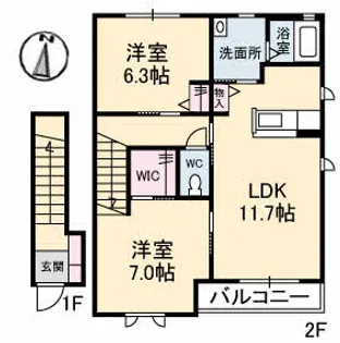 沢井手フラッツ【2階】の間取り