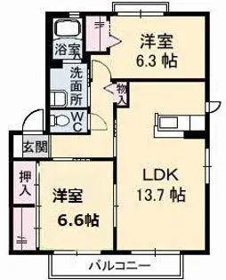 グリーンハイツ木太 D【2階】の間取り