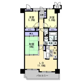 アルファステイツ沖野上【2階】の間取り