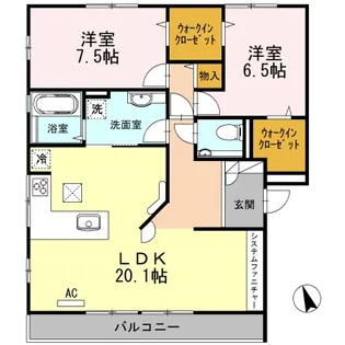 ラグジュアリ新涯A棟【2階】の間取り