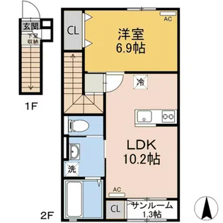 ミラヴィルタス西棟【202号室】の間取り