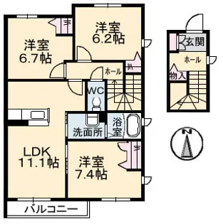 シャーメゾン上林 C棟【2階】の間取り