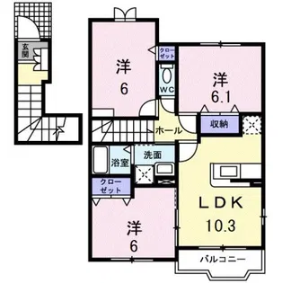 レインボーサウス ウエストB【2階】の間取り