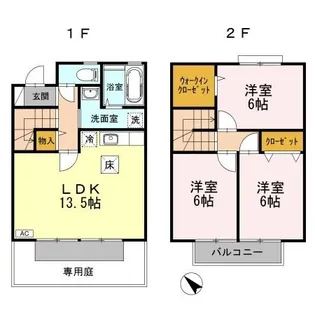 ローズガーデン土器東 A棟【101号室】の間取り