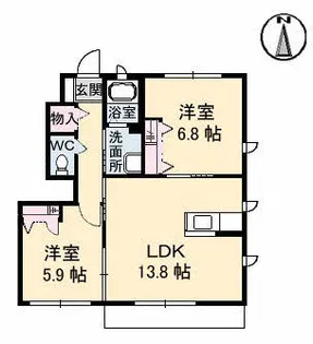パインテイル D棟【101号室】の間取り