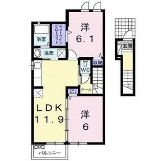 カーサ ベレッツァA【2階】の間取り
