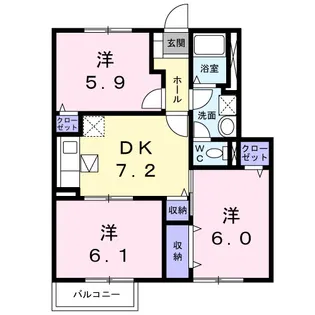 パレス・ニュールミネⅡ B【1階】の間取り
