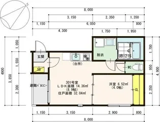プライム二番コート【301号室】の間取り