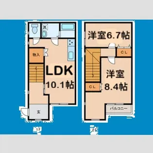 愛知県名古屋市千種区鹿子町1丁目【テラスハウス】の間取り