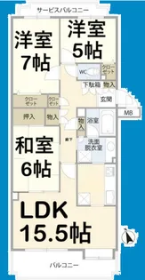 覚王山パークハウス弐番館【105号室】の間取り