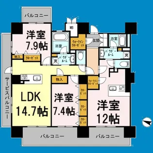 ロイヤルパークスERささしま WEST【9階】の間取り