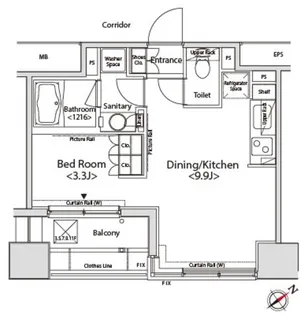 カスタリア目黒かむろ坂【203号室】の間取り