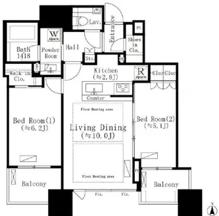 シティタワー大阪本町【3009号室】の間取り