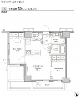 プラウドフラット渋谷富ヶ谷【9階】の間取り