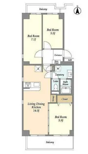 コンフォリア竹ノ塚イースト【9階】の間取り