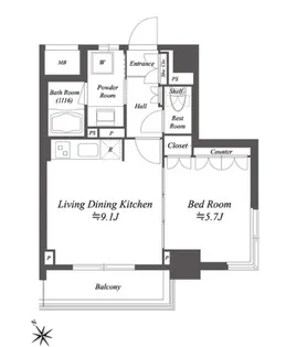 レジデンシャル目黒【9階】の間取り