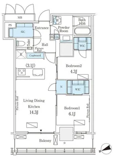 ロイヤルパークス品川【25階】の間取り