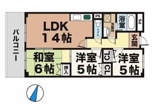 サンライフ大津和【3階】の間取り