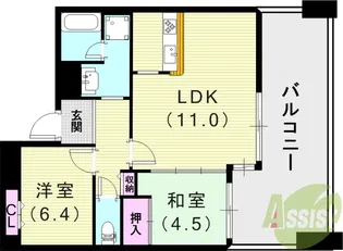白鷹苦楽園マンション【5階】の間取り