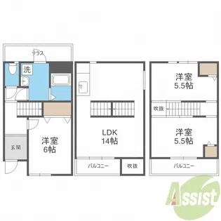 クレスト甲東園A棟【1階】の間取り
