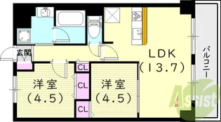ラヴィベール西宮【4階】の間取り