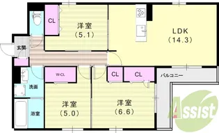 クラシスト南塚口【1階】の間取り