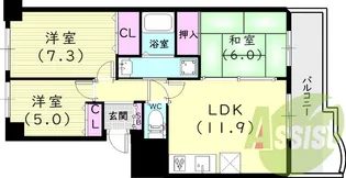 KDXレジデンス夙川ヒルズ5番館【3階】の間取り