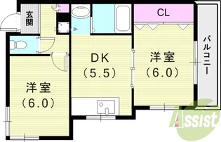 ハイム北夙川Ⅱ【1階】の間取り