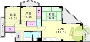 プール・トゥジュール甲陽園【1階】の間取り