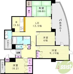 グランドゥール逆瀬川【607号室】の間取り