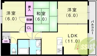 フローラルハイツ大道II【4階】の間取り