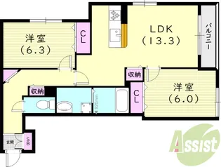 ローズヴィラ甲東園【1階】の間取り