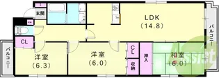 レグリス甲東園WEST【1階】の間取り