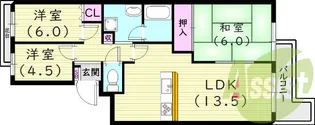 エバーグレイス西宮【4階】の間取り