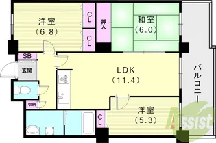 ファインビュー西宮【11階】の間取り