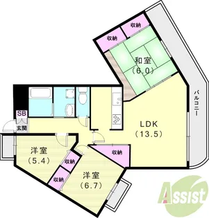 KDXレジデンス夙川ヒルズ1番館【3階】の間取り