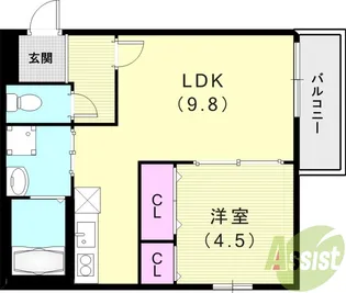 フジパレス甲東園Ⅱ番館【1階】の間取り