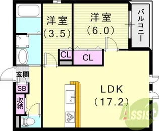 リブレメゾン花園町Ⅰ【2階】の間取り
