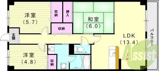 リーヴ香櫨園【5階】の間取り