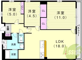うはら甲子園口ビル【3階】の間取り