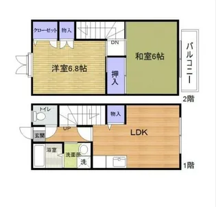 埼玉県越谷市花田5丁目【テラスハウス】の間取り