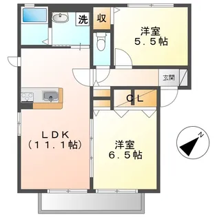 グラスガーデンB【2階】の間取り
