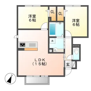 ヴィラ・ボヌールB【101号室】の間取り