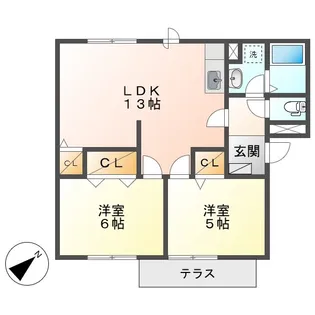 ニューエルディム横山B【1階】の間取り