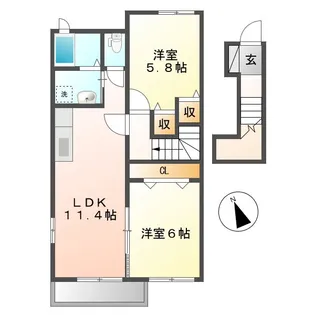 岡山県倉敷市福田町古新田【アパート】の間取り