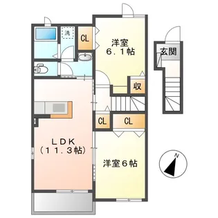 岡山県倉敷市北畝6丁目【アパート】の間取り