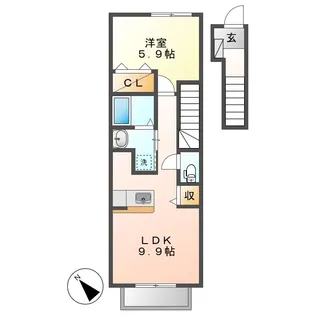 岡山県倉敷市福田町古新田【アパート】の間取り