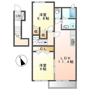 岡山県倉敷市福田町古新田【アパート】の間取り