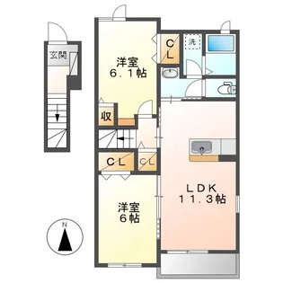 岡山県倉敷市真備町箭田【アパート】の間取り